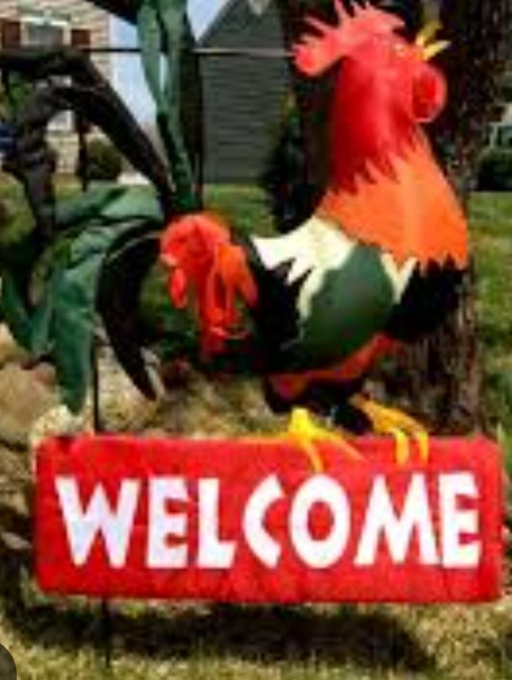 Welcome Rooster Garden Stake Sign - Red/Green
